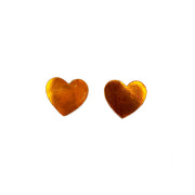 Boucles d’oreilles en cuir fait main en forme de coeur, orange, artisanat français.